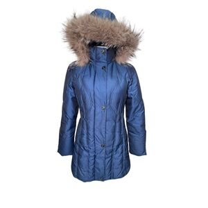 Vintage True Character Goose Down Blue Parka Jacket Real Fur Trim Outdoor